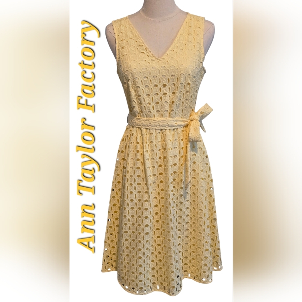 Ann Taylor Factory Petite Yellow Eyelet Dress ~ NWT
